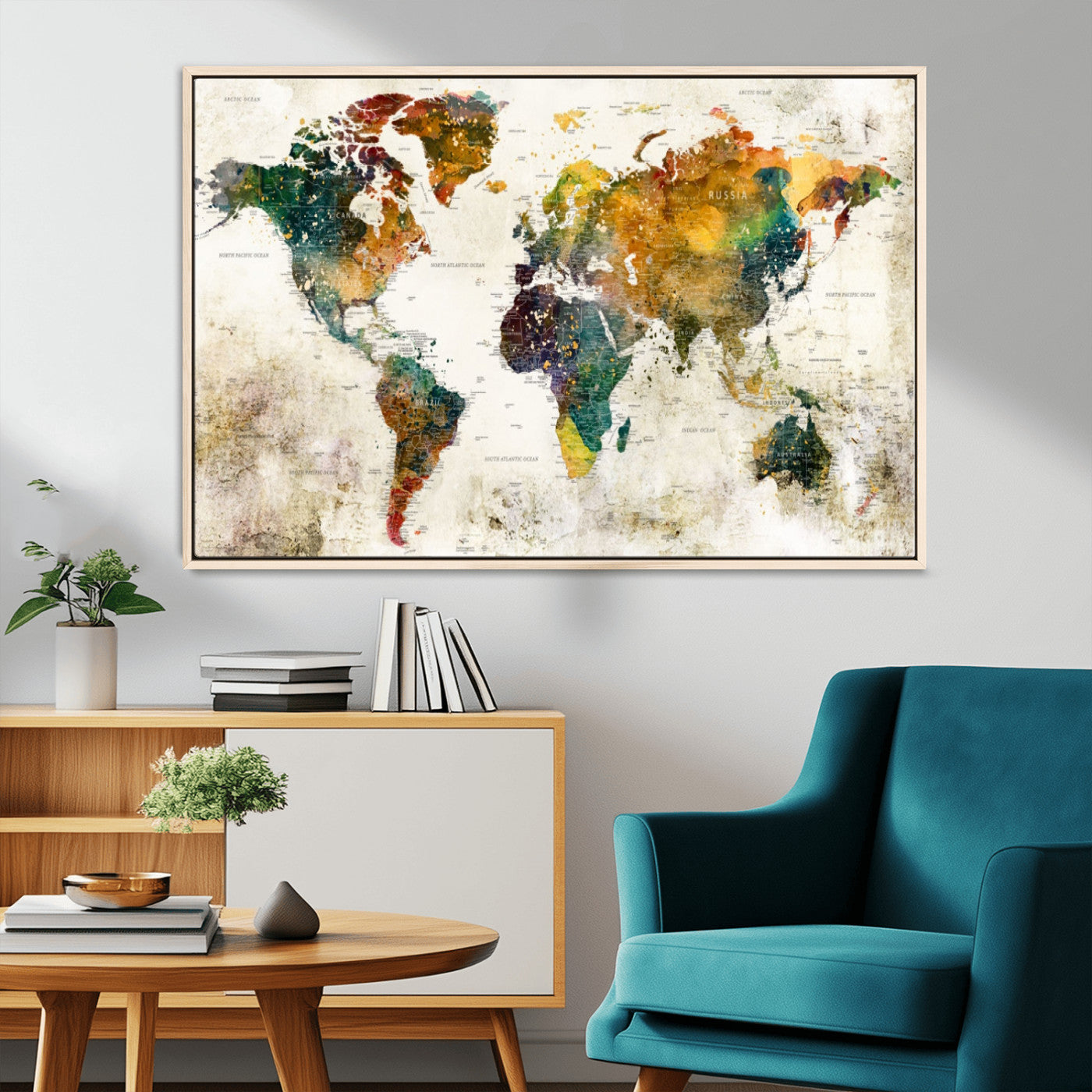 MGV-FC-36X24 - Push Pin World Map Canvas Print – Framed Wall Art for Couples to Track Their Travels – Anniversary