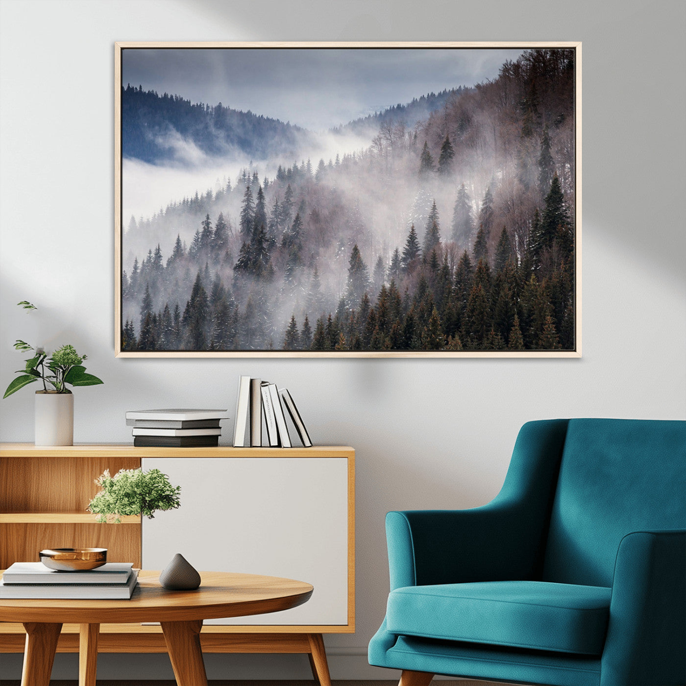 MGV-FC-36X24 - Beautiful Rising Fog in Winter Mountain Landscape - Framed Rising Fog in Winter Mountain Canvas