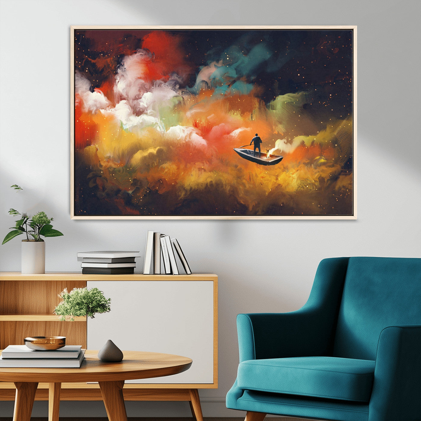 MGV-FC-36X24 - Surreal Space Adventure Canvas Wall Art – Dreamlike Abstract Galaxy Print – Framed and Ready to Hang for Living Room or Bedroom Decor