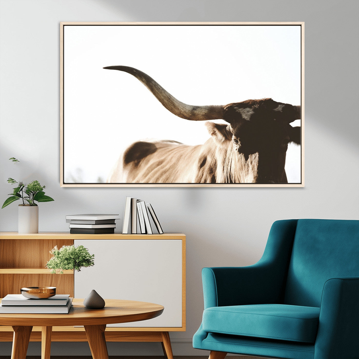 MGV-FC-36X24 - Texas Longhorn Wall Art Canvas Print | 3-Panel Large Longhorn Canvas Print for Living Room, Framed Gallery Wrap Office, Rustic Western Cowboy Decor