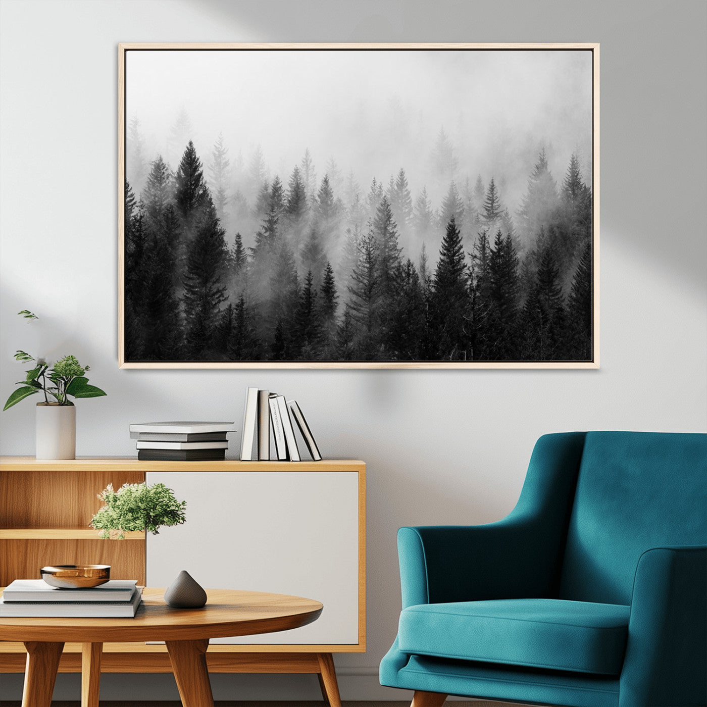 MGV-FC-36X24 - Fogy Forest Canvas Wall Art Print - Mountain Wall Art with Pine Trees and Misty Forest Canvas Print