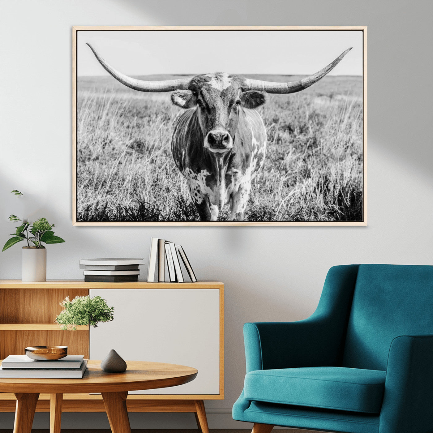 MGV-FC-36X24 - Texas Cow Longhorn Wall Art Canvas Print for Farm House Wall Decor, Farmhouse Wall Art Print