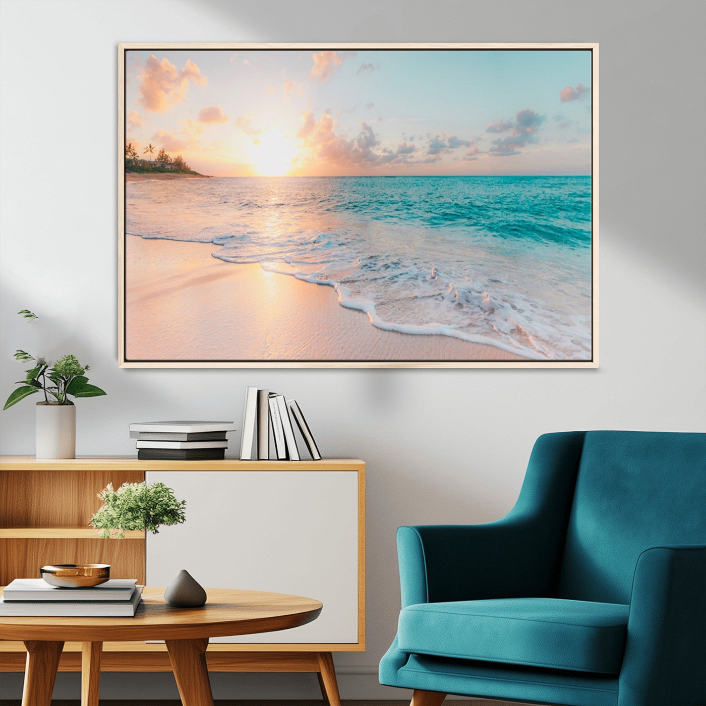 MGV-FC-36X24 - Beach Sunrise Wall Art, Coastal Seascape Canvas Print, Ocean Wave Multi-Panel Giclee, Coastal Sunset Beach Scene for Modern Decor