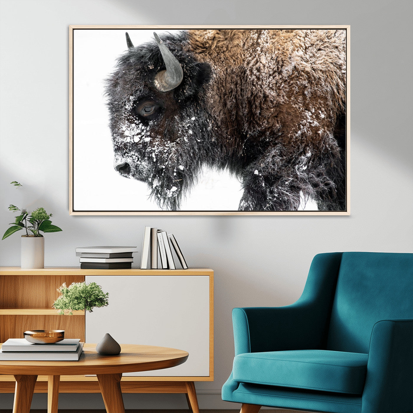 MGV-FC-36X24 - American Bison Wall Art Print | Buffalo Canvas Wall Art |  Framed and Ready to Hang Bison Print for Living Room or Office