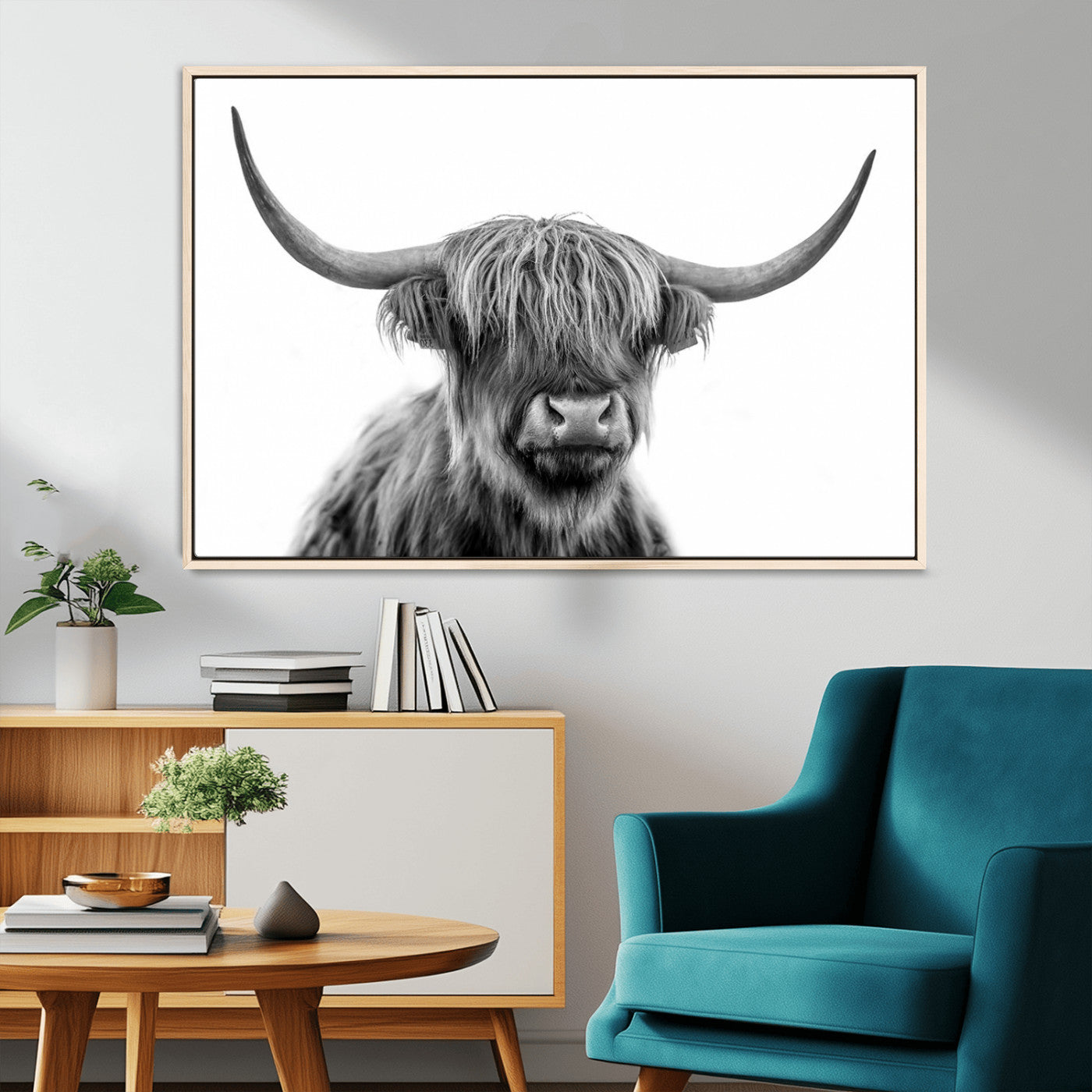 MGV-FC-36X24 - Scottish Highland Cow Cattle Art Print Wall Art Canvas Print for Farmhouse Decor, Framed Scottish