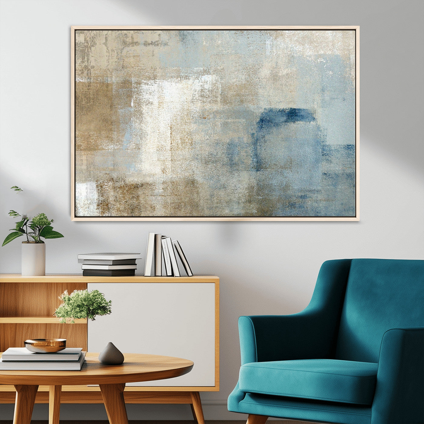 MGV-FC-36X24 - Abstract Blue and Beige Wall Art, Modern Minimalist Canvas Print Set, Giclee Textured Art, Large Multi-Panel Artwork for Living Room