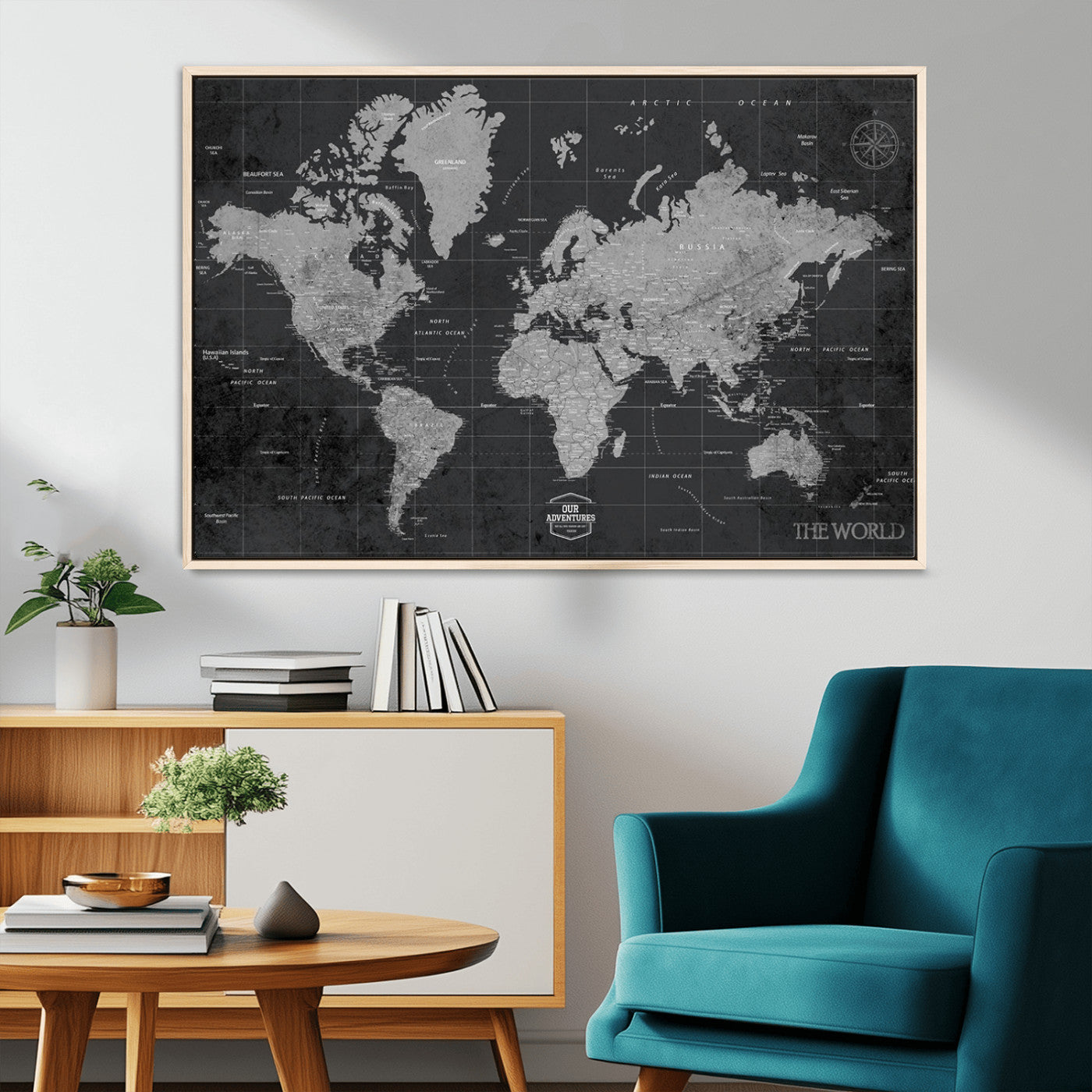 MGV-FC-36X24 - Push Pin World Map Canvas Print – Framed Wall Art for Couples to Track Their Travels – Anniversary