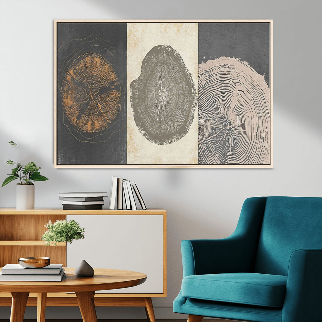 Boho Tree Ring Wall Art, Modern Minimalist Wood Grain Canvas Print