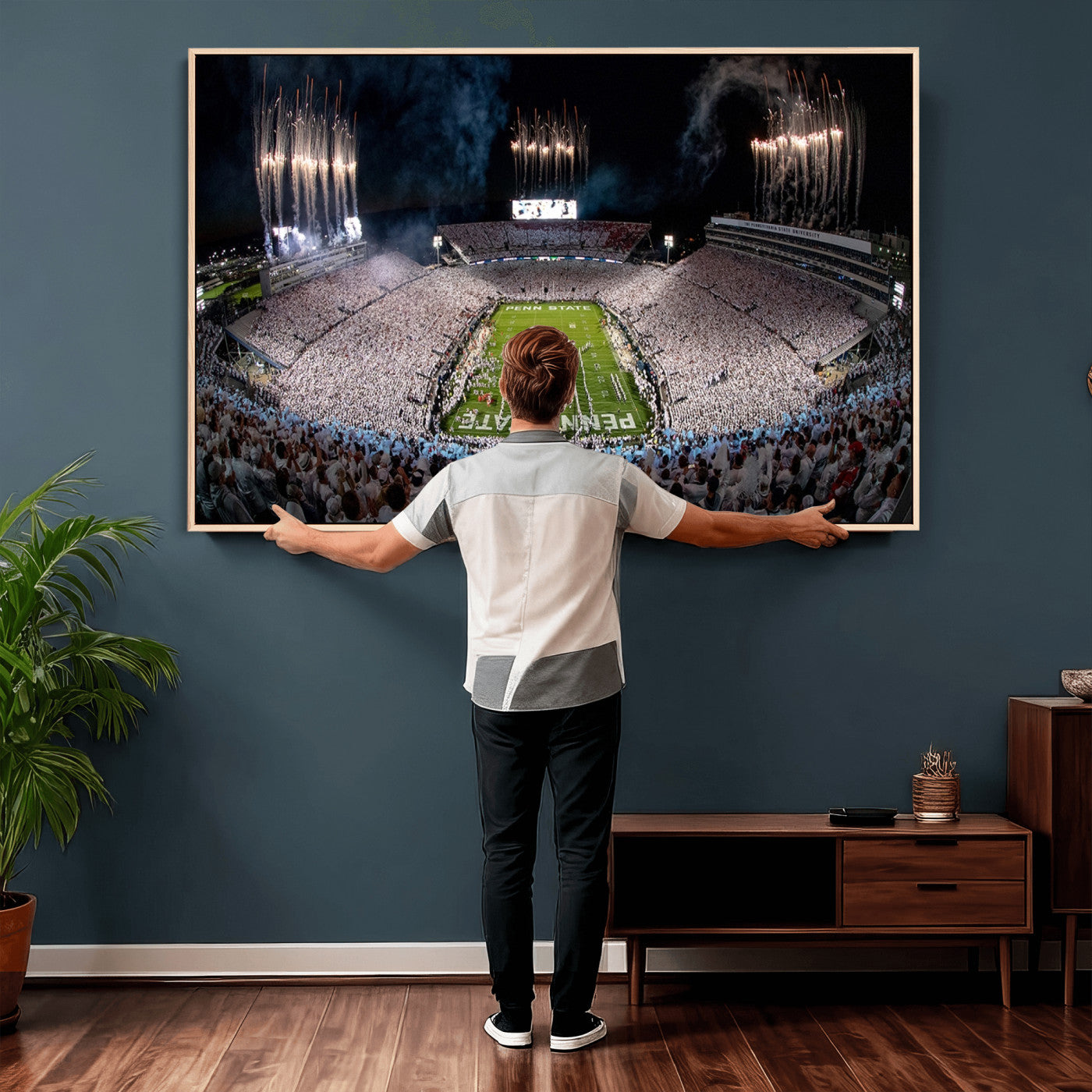 11391-MGV-CV-36X24 - Penn State Football Wall Art Canvas Print – Framed Stadium Game Day Sports Team Spirit Artwork for Home, Office