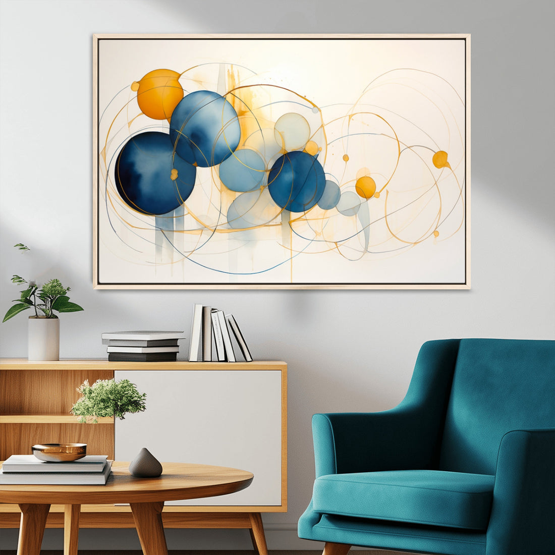 Geometric Blue Orange Abstract Wall Art Canvas, Geometric Blue Orange Canvas Print