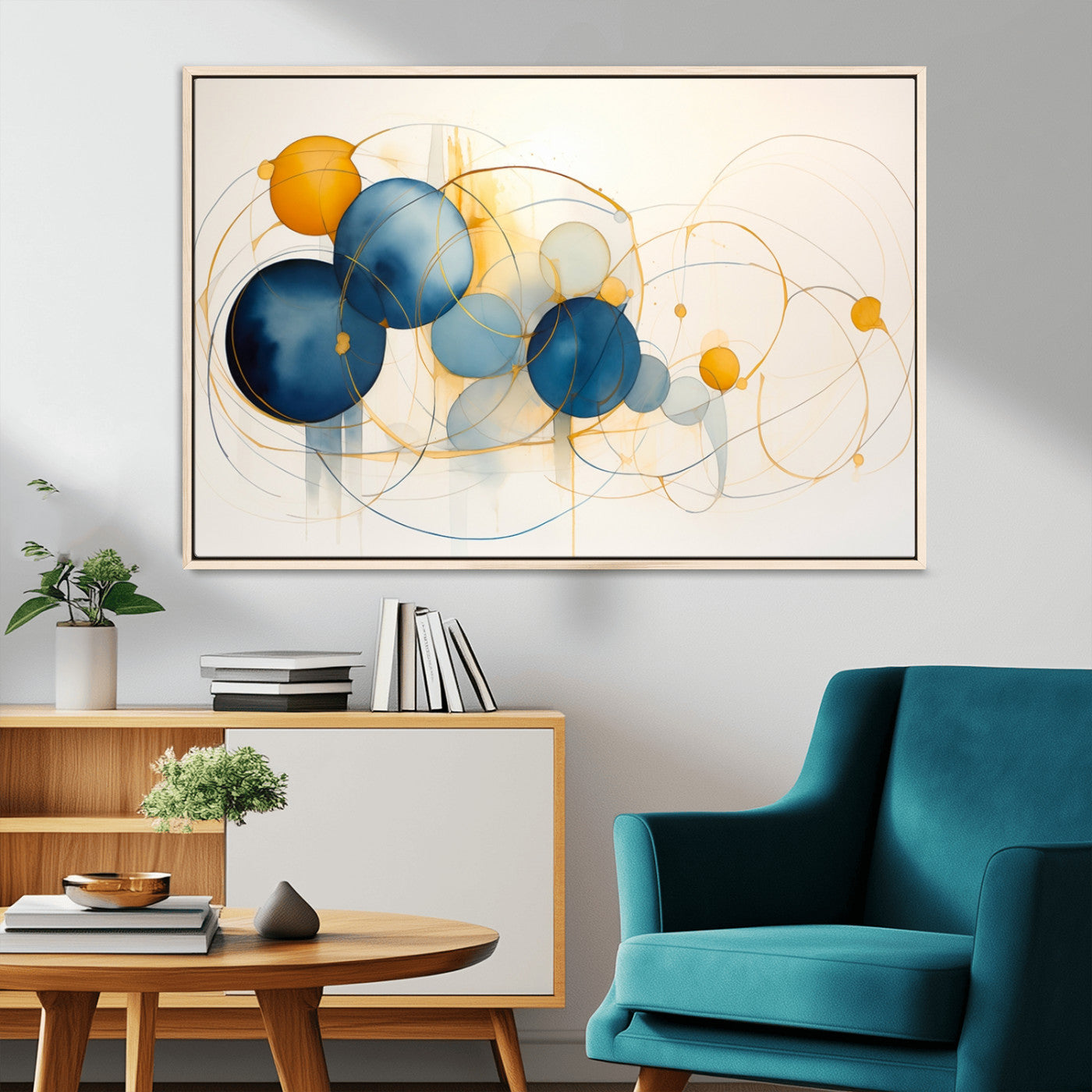 -Geometric Blue Orange Abstract Wall Art Canvas, Geometric Blue Orange Canvas Print