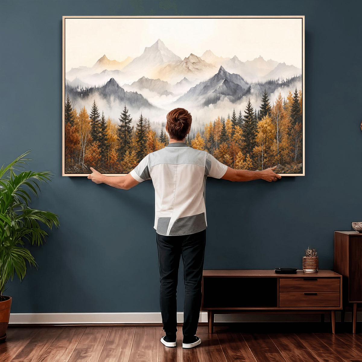 70049-MGV-CV-36X24 - Abstract Mountain Wall Art, Misty Mountain Forest