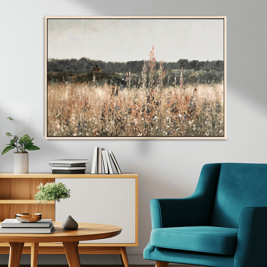 Abstract Wildflower Art Field Landscape Oil Painting Print, Country Field Wall Art