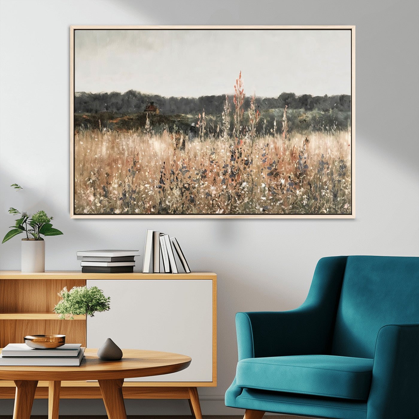 MGV-FC-36X24 - Abstract Wildflower Art Field Landscape Oil Painting Print, Country Field Wall Art - Framed Ready to Hang