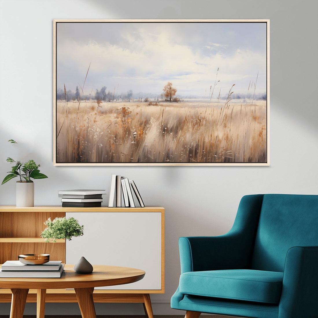 Golden Fields Wall Art Print Canvas | Serene Minimalist Landscape for Farmhouse Decor