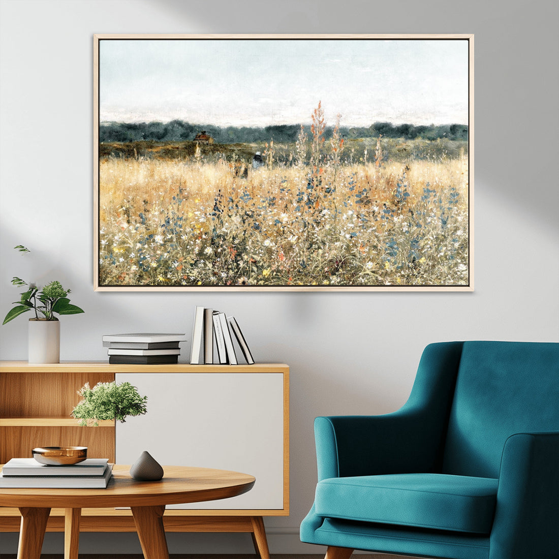 Wildflower Field Wall Art Canvas | Nature-Inspired Landscape Canvas Print for Living Room or Office