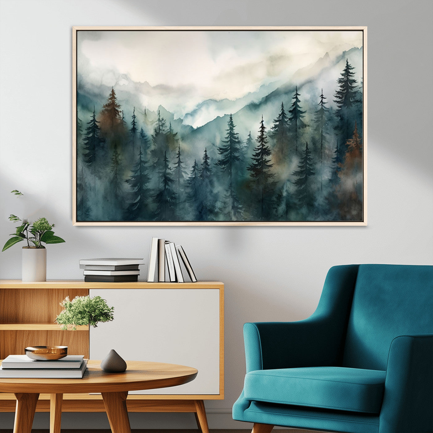 48468-MGV-CV-36X24-Serenity Forest Wall Art Canvas | Foggy Mountain Landscape Canvas Print for Living Room or Office | Nature-Inspired Woodland Decor