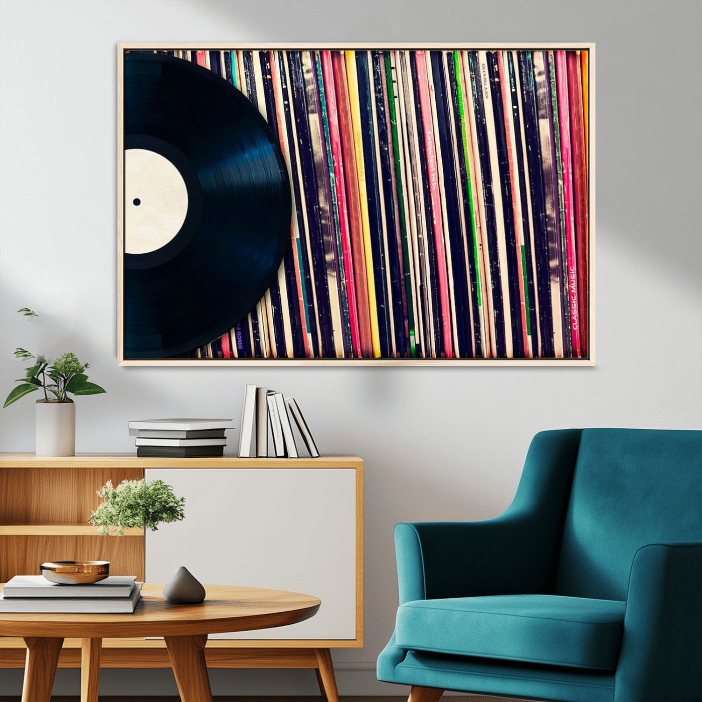 MGV-FC-36X24 - Vinyl Record and Album Collection Canvas Wall Art - Retro Music Decor for Living Room, Vintage Vinyl Lover’s Set