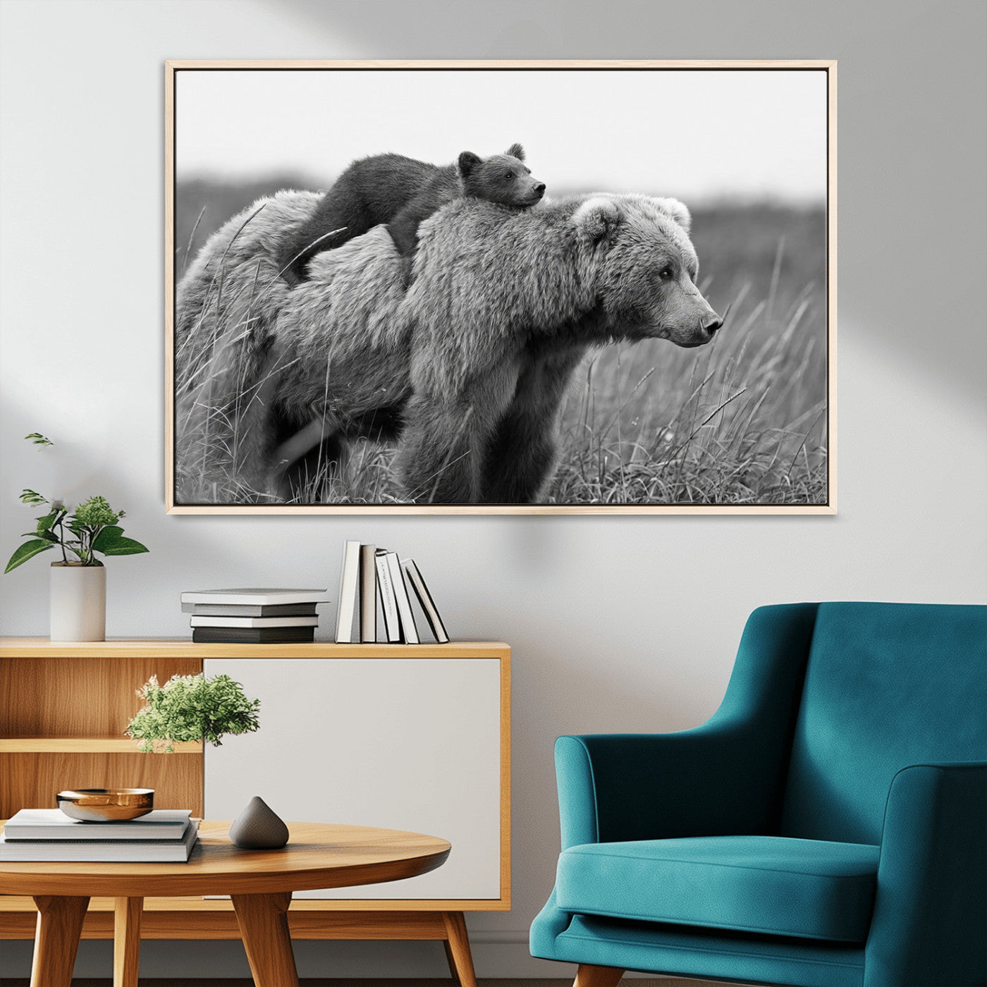 MGV-FC-36X24 - Bear and Cub Wall Art Canvas | 399 Bear Cub Wildlife-Inspired Animal Art for Living Room or Office | Grizzly Bear Print of Photography