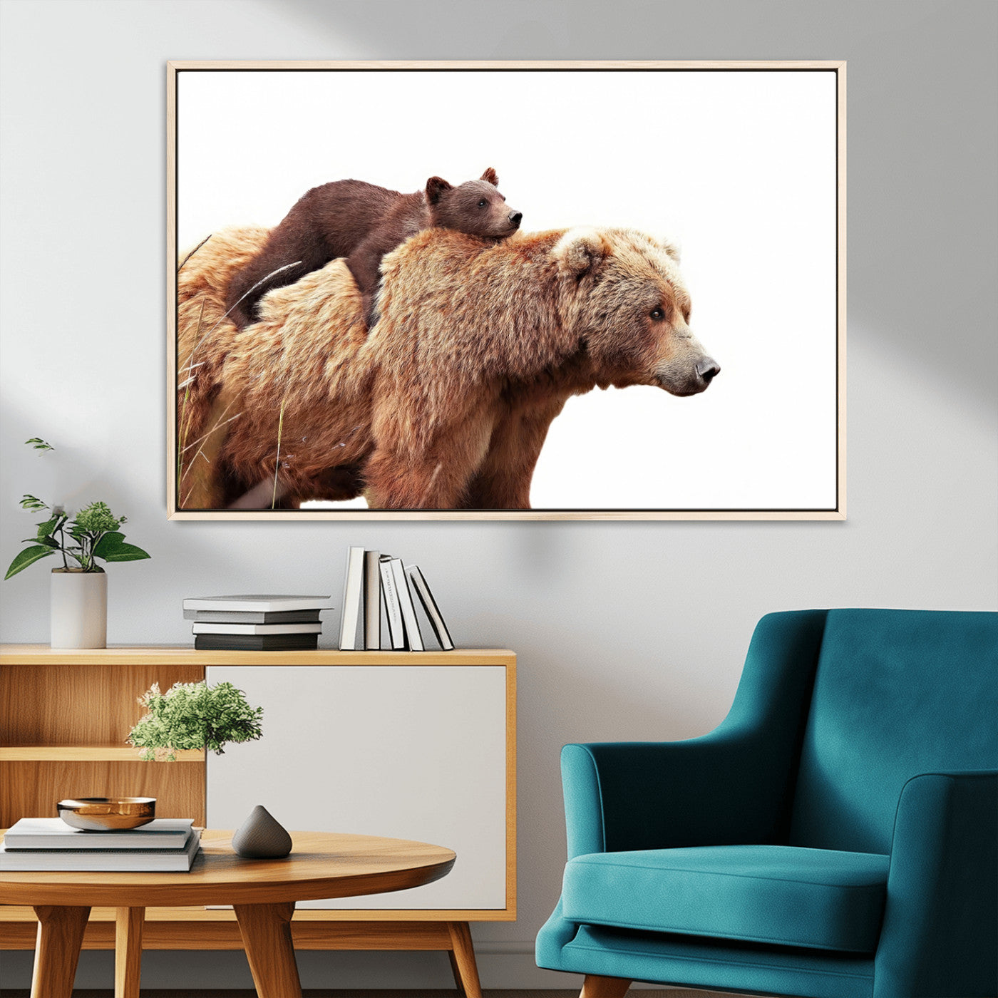 MGV-FC-36X24 - Mother and Baby Bear Canvas Wall Art - Adorable Wildlife Animal Print, Cozy Rustic Decor for Living Room,
