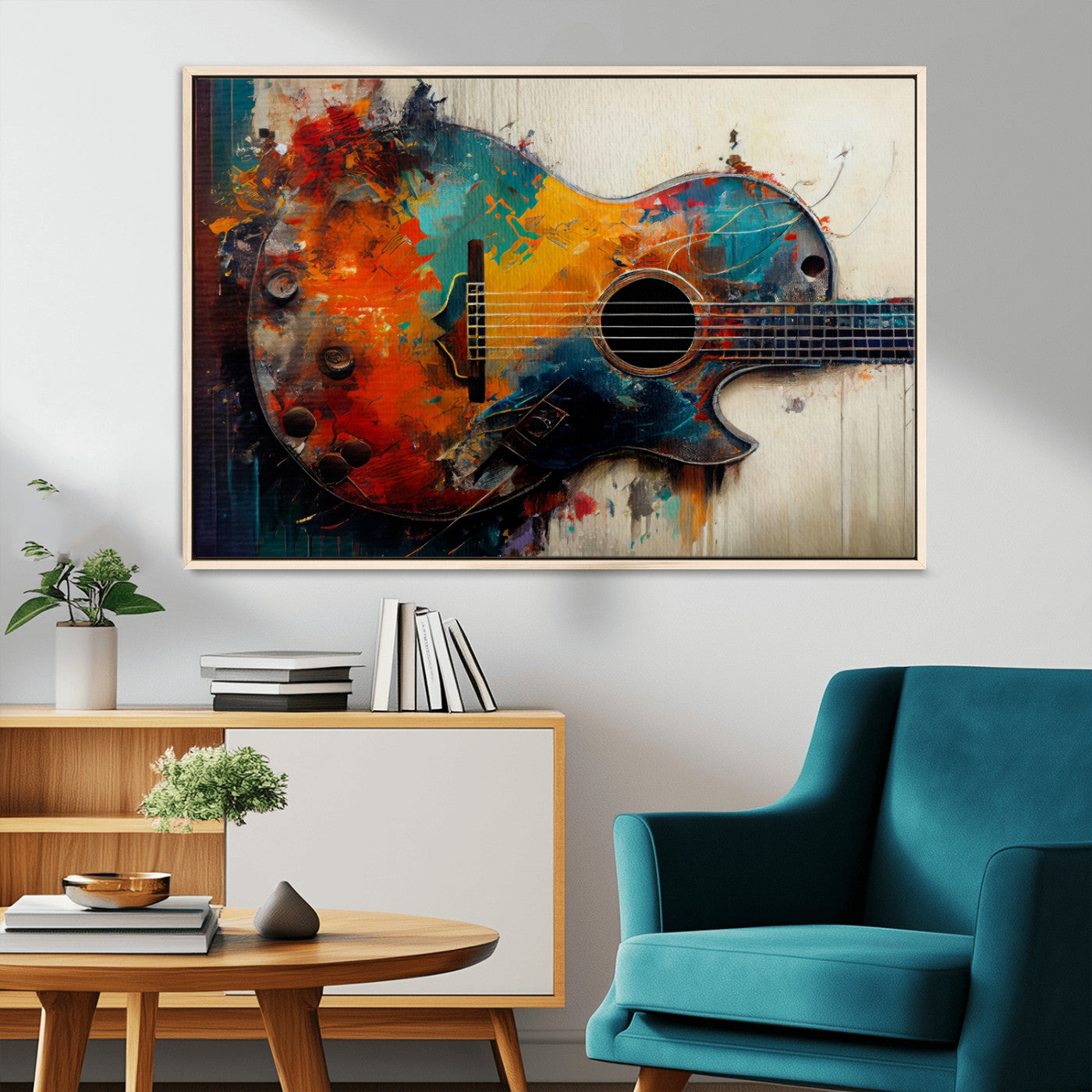 MGV-FC-36X24 - Abstract Guitar Wall Art Canvas | Vibrant Music-Inspired Art for Living Room or Studio | Colorful Music Decor Canvas Print