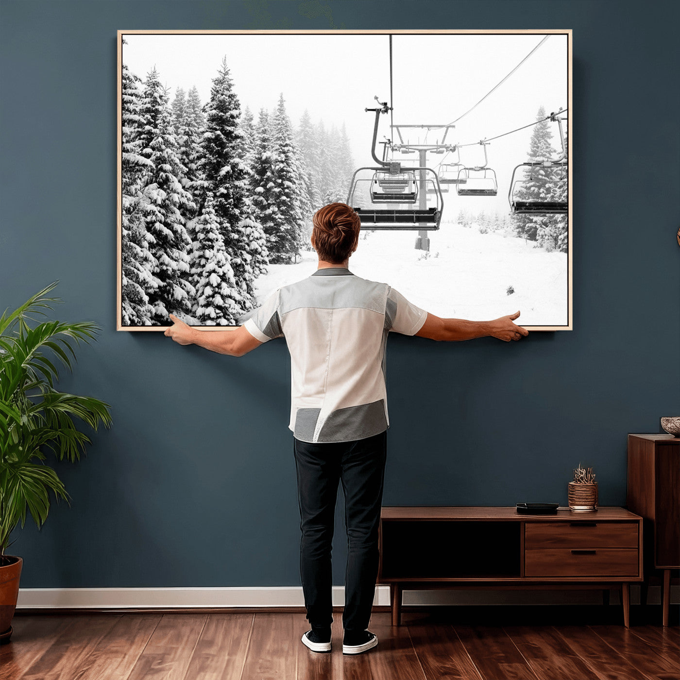 70609-MGV-CV-36X24 - Ski Wall Art - Ski Lift Wall Art Canvas Print Snow Covered Spruce Trees Winter Wall Art Ski Skier