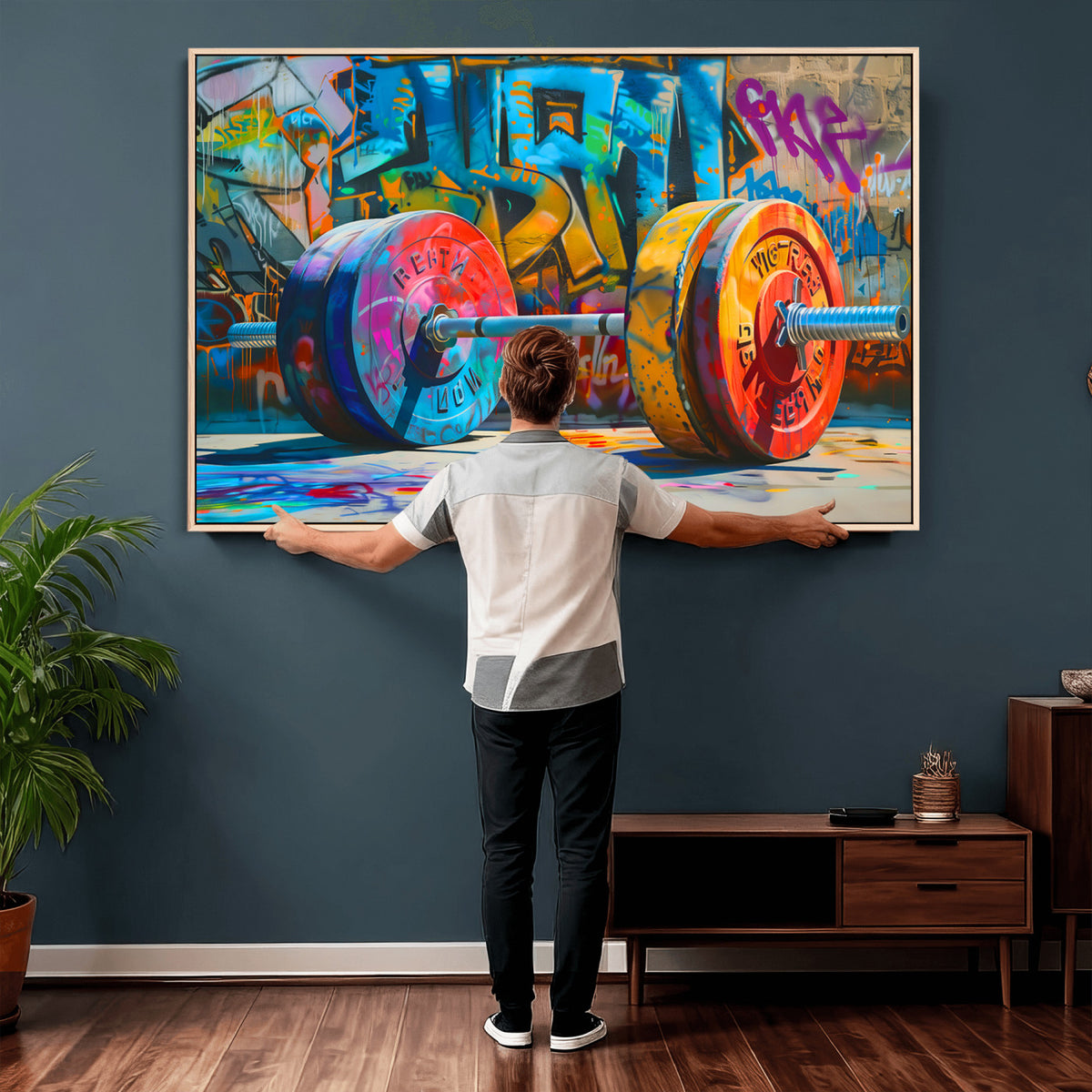 70871-MGV-CV-36X24 - Fitness Gym Barbell Graffiti Wall Art Canvas Print