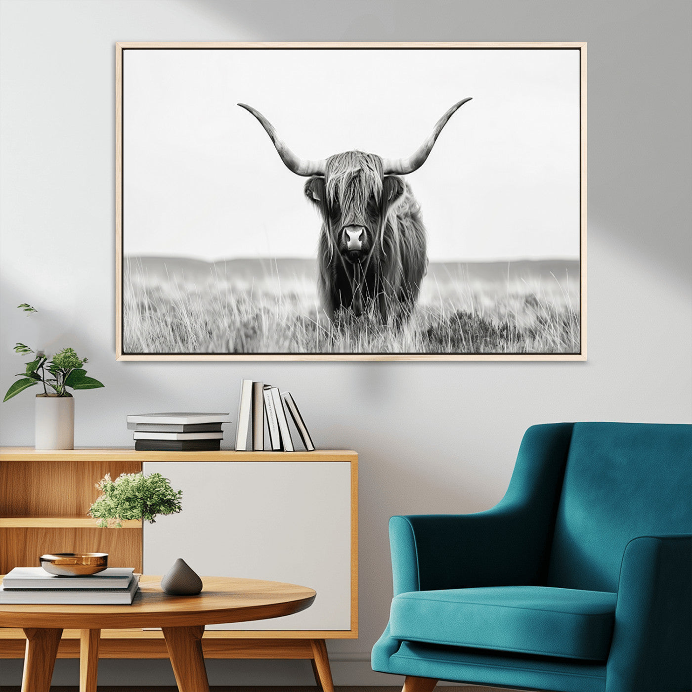 MGV-FC-36X24 - Highland Cow Canvas Wall Art – Majestic Beauty in Black and White
