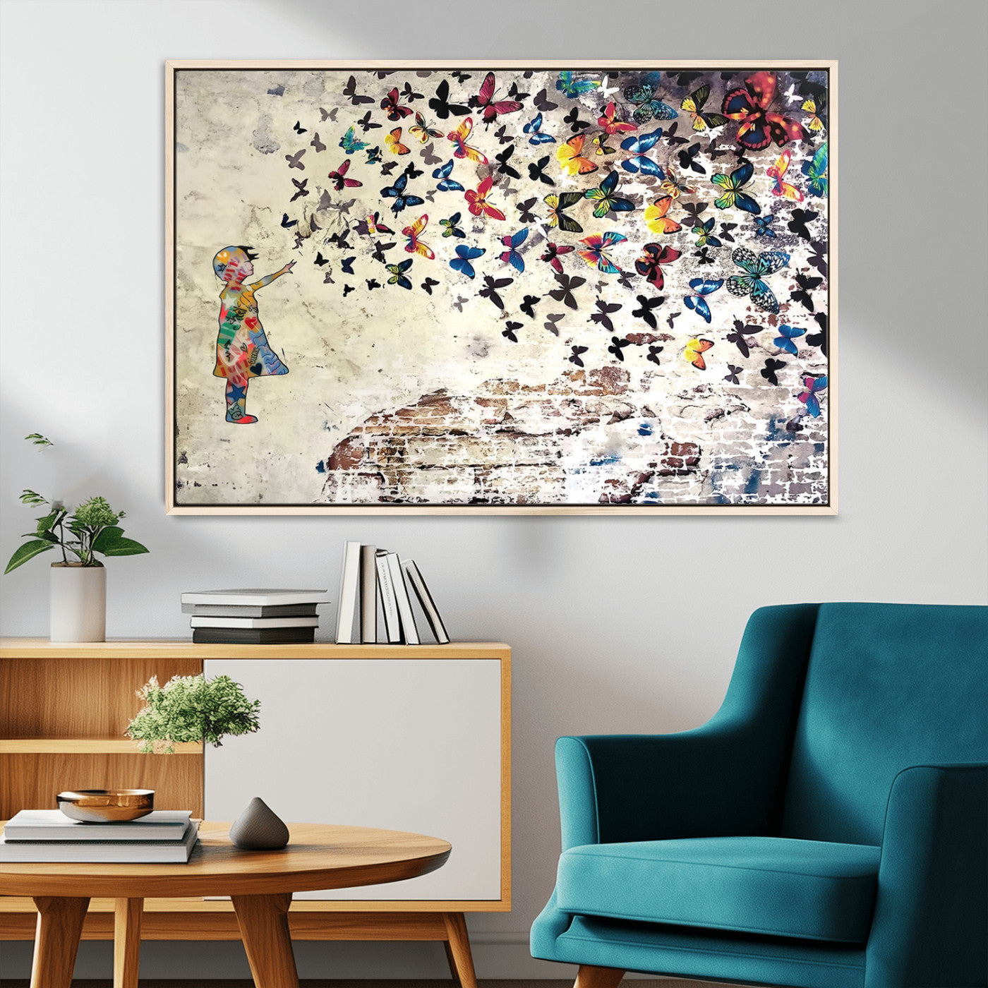 MGV-FC-36X24 - Banksy Wall Art - Banksy Girl Butterfly Graffiti Wall Art Canvas Print - Butterfly Girl and Freedom Flight - Vibrant Street Art Print