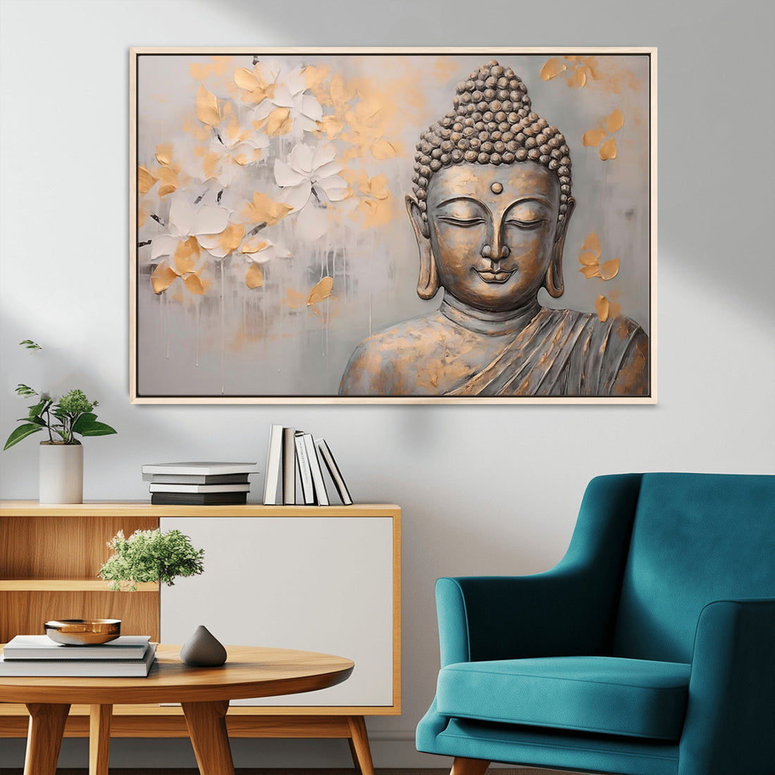 Abstract Buddha Statue Wall Art Canvas Print, Modern Meditation Decor