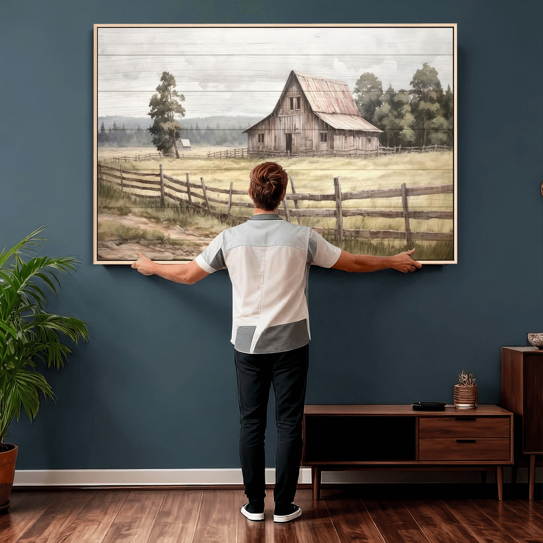 Rustic Farmhouse Barn Wall Art, 3-Panel Framed Gallery Wrap Canvas Print