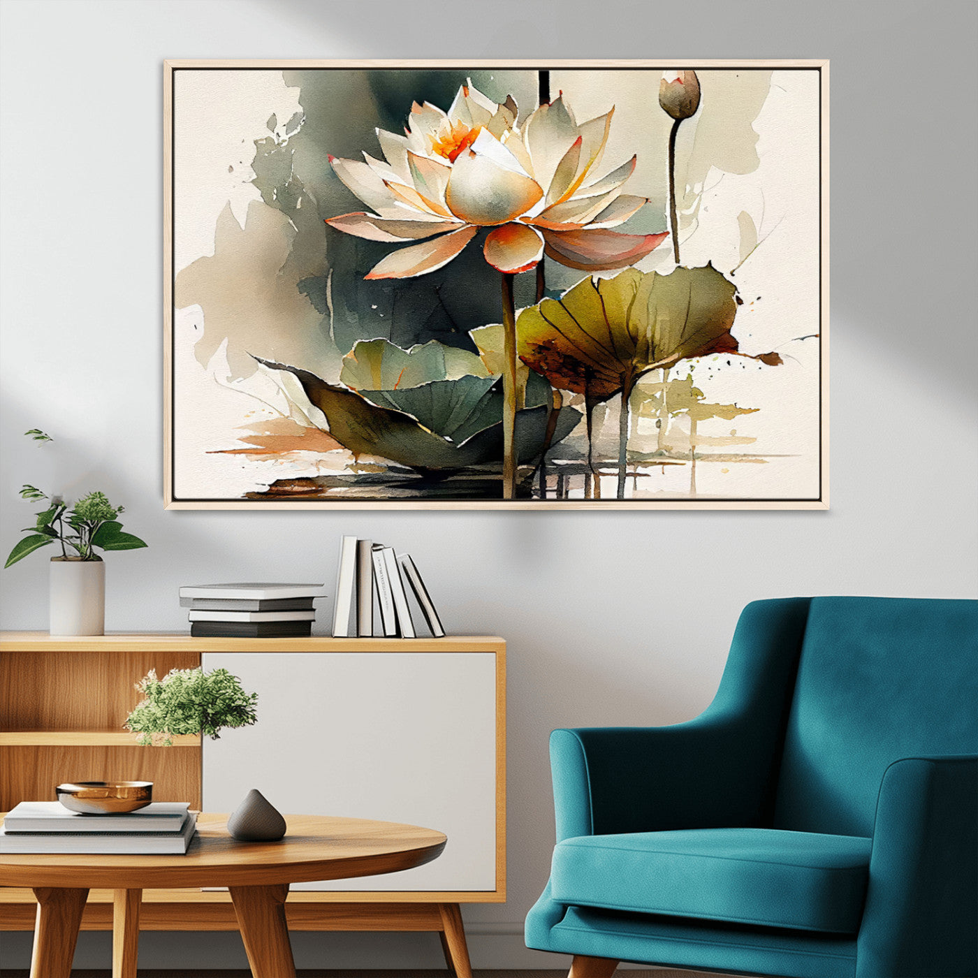 MGV-FC-36X24 - Lotus Flower Watercolor Canvas Print – A Symbol of Serenity and Growth, Captured in Soft Watercolors – Contemporary Wall Art for Tranquil Spaces