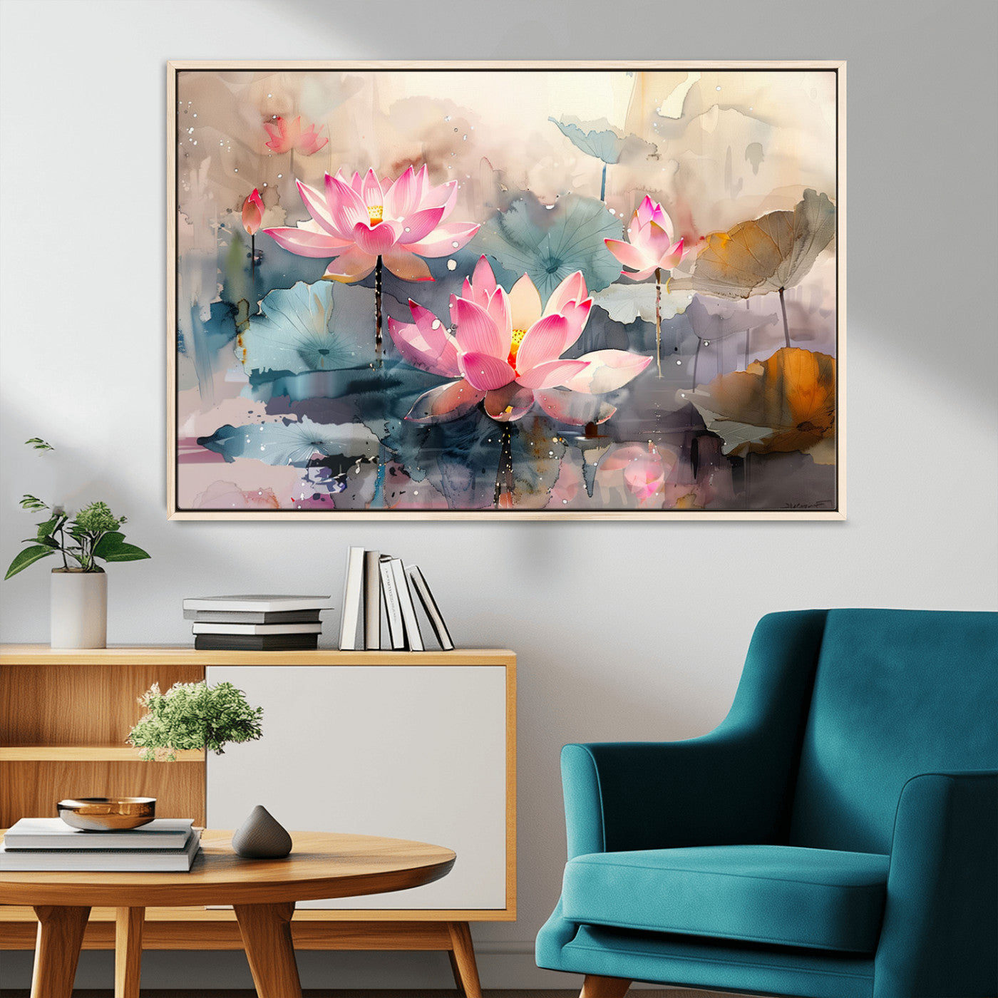 MGV-FC-36X24 - Lotus Flower Wall Art | 3-Panel Giclee Canvas Print of Pink Lotus Blossoms for Living Room, Bedroom, Office | Framed Lotus Floral Wall Art Decor Print