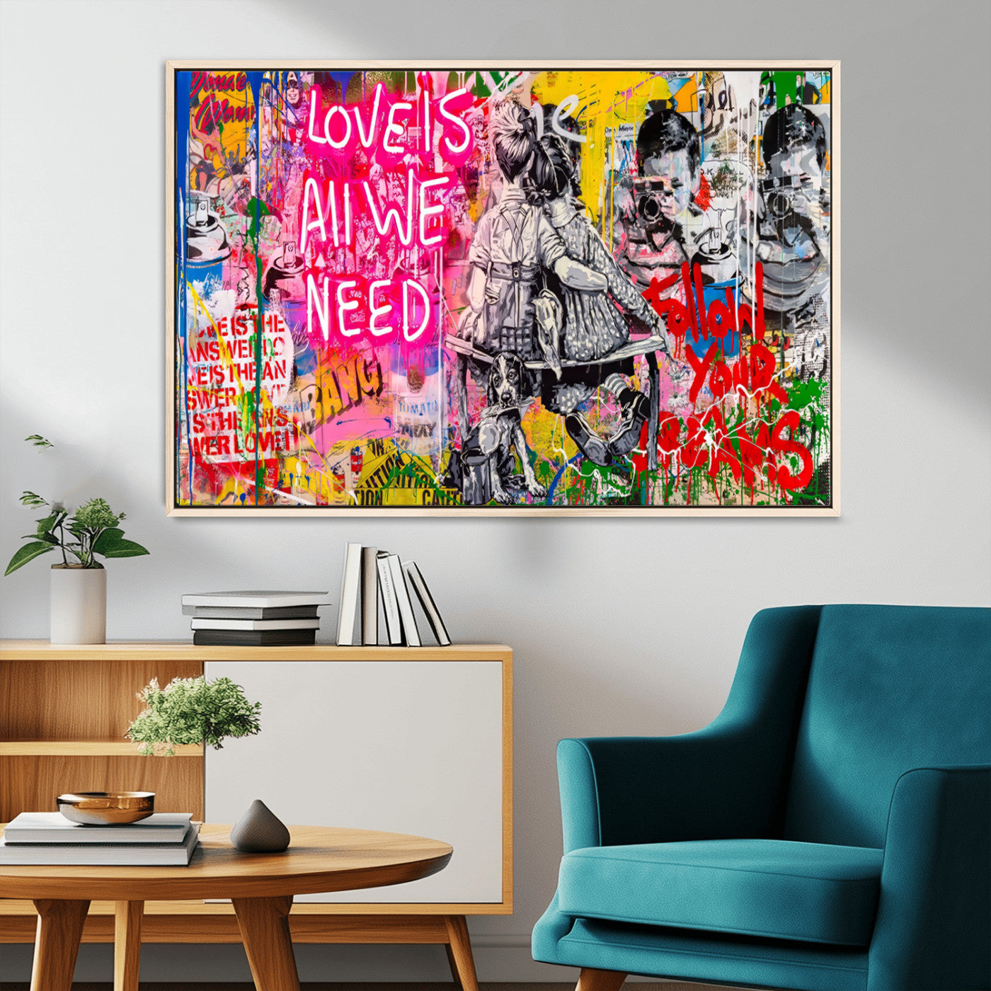 MGV-FC-36X24 - Follow Your Dreams & Love is All We Need Graffiti Street Art Triptych | 3-Panel Colorful Urban Wall Art for Living Room, Office, Loft Graffiti Wall Art Print