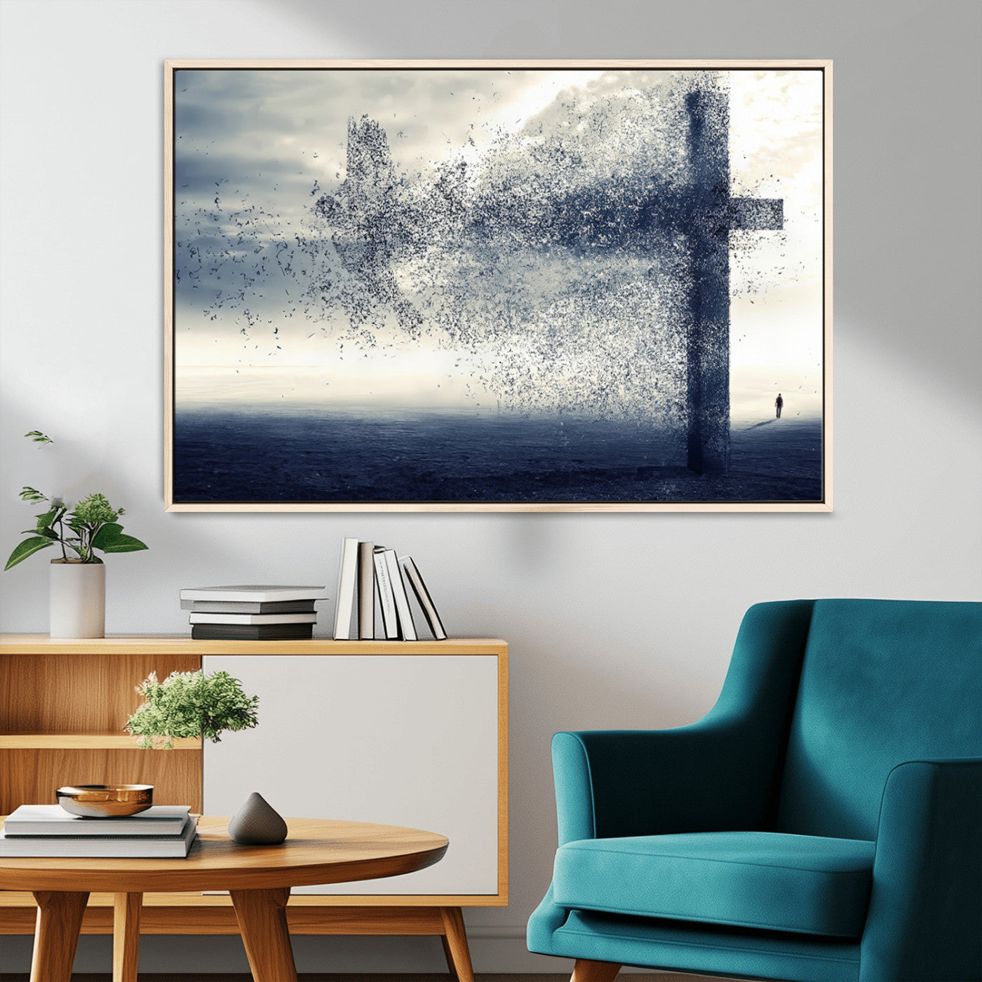 MGV-FC-36X24 - Jesus and the Fading Cross Wall Art Print – Symbol of Faith, Christian Wall Art Canvas Print, Framed and Ready to Hang