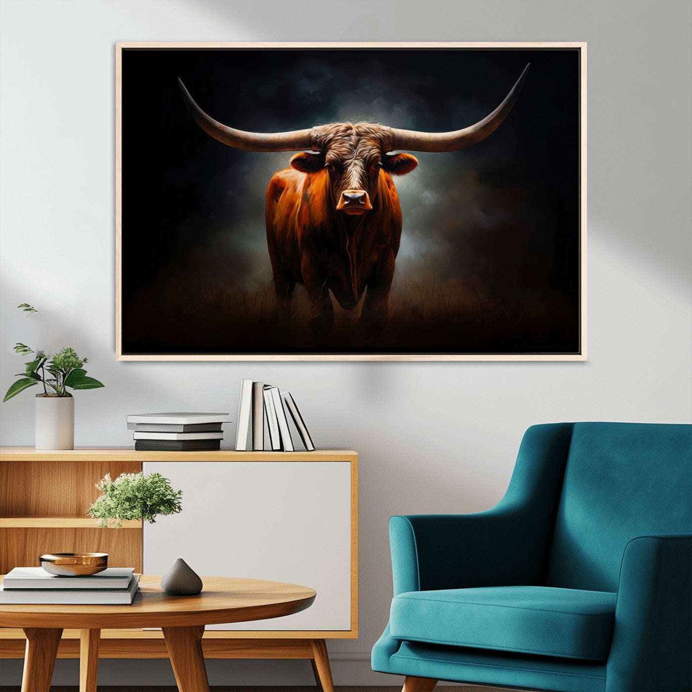 MGV-FC-36X24 - Abstract Texas Longhorn Wall Art Print | 3-Panel Large Texas Longhorn Canvas Print for Living Room, Office  Farmhouse Decor | Framed Longhorn Wall Art