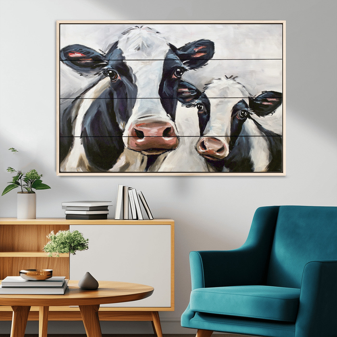 -Vintage Baby and Mom Cattle Wall Art Canvas Print