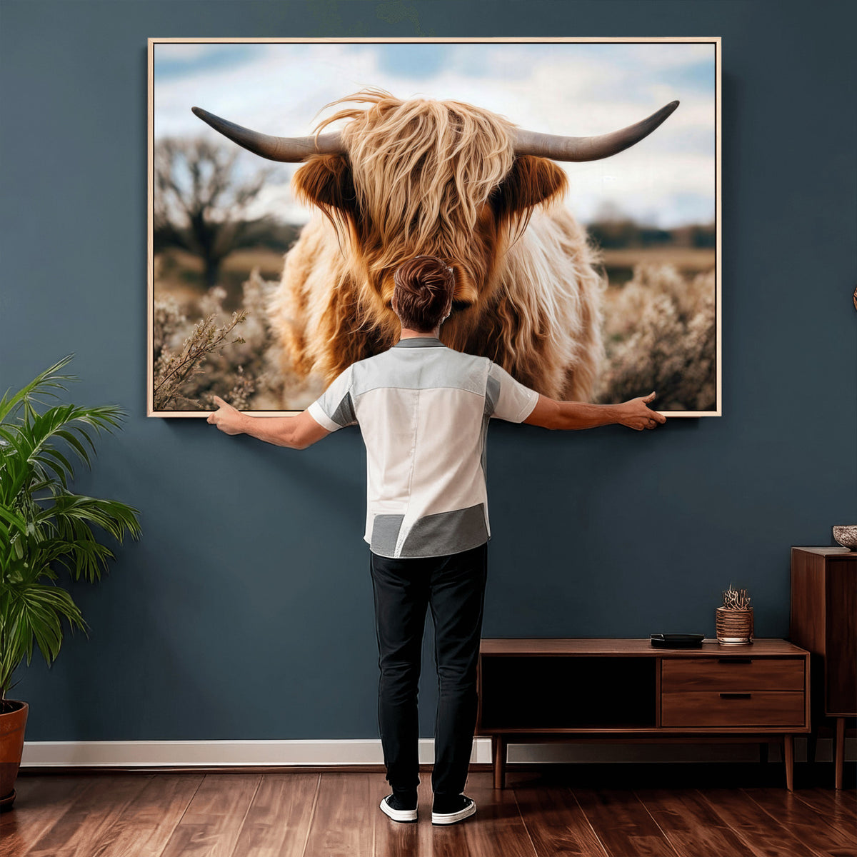 55903-_Poster-30x20 - Scottish Cow Longhorn Wall Art Canvas Print