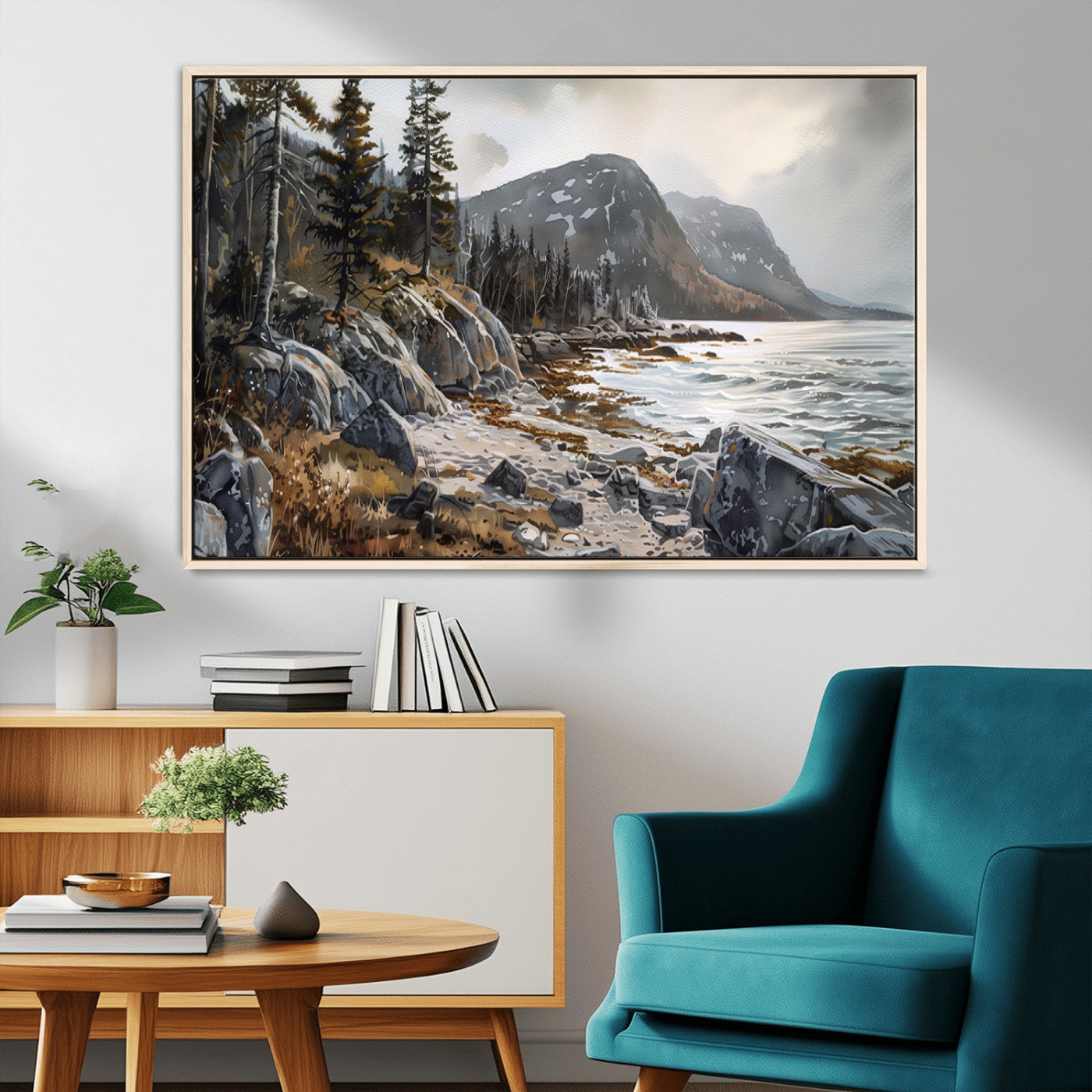 -Serene Coastal View of Acadia National Park - Stunning 3-Panel Wall Art Canvas Print, Framed, Ready