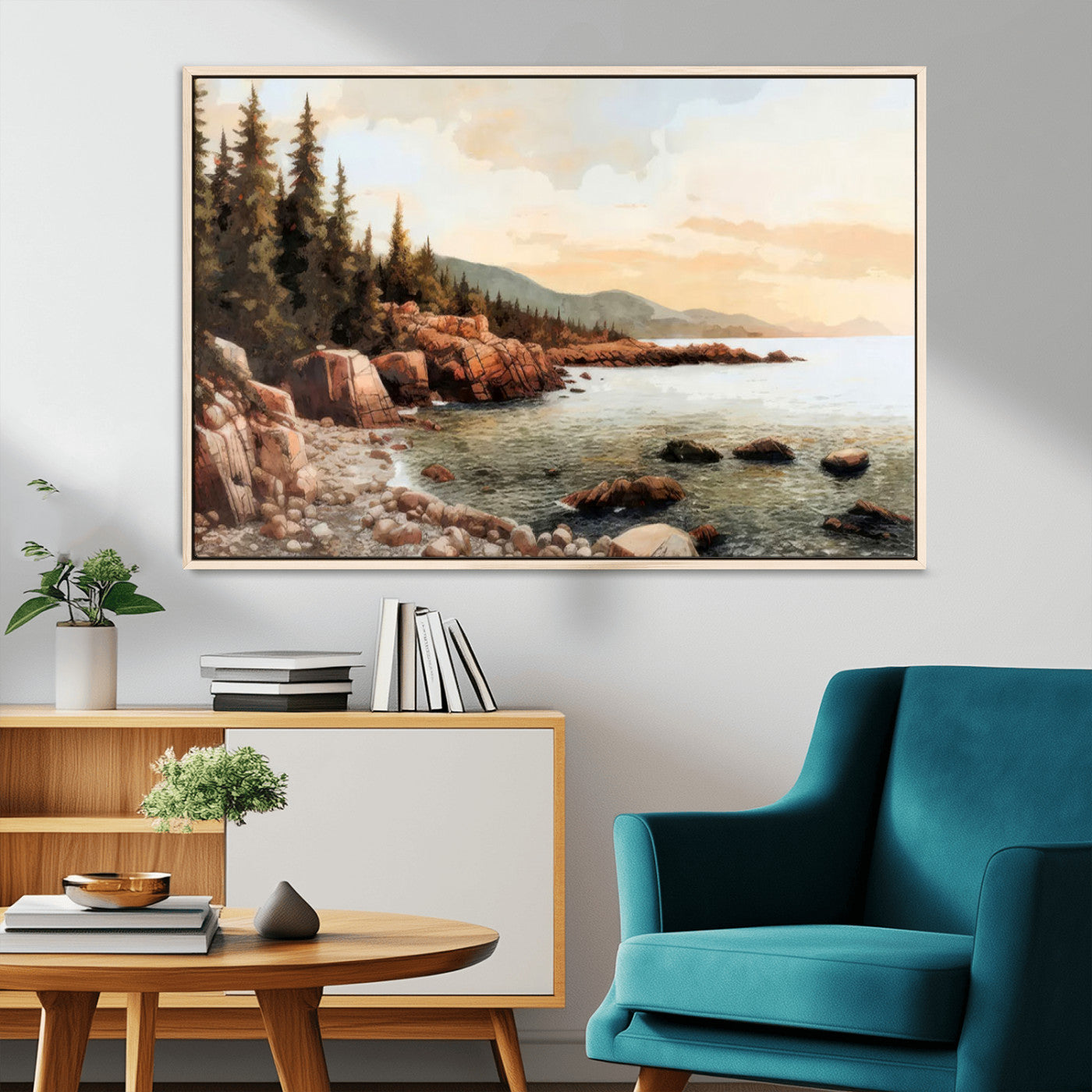 MGV-FC-36X24 - Serene Coastal View of Acadia National Park Wall Art - Stunning 3-Panel Wall Art Canvas Print, Framed, Ready to Hang
