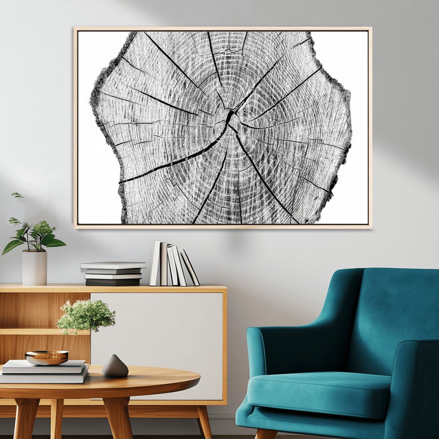 -Rustic Tree Ring Wall Art Canvas Print – Framed and Ready to Hang – Perfect for Nature-Inspired and
