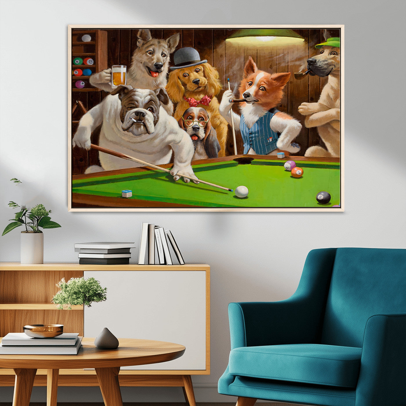 MGV-FC-36X24 - Dogs Playing Pool Canvas Wall Art Funny Gifts Dog Print