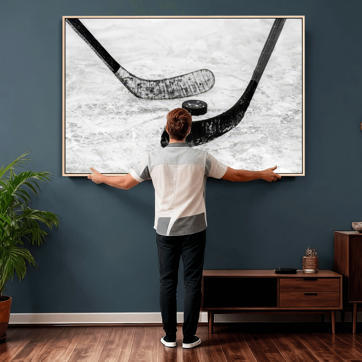 82900-MGV-CV-36X24 - Winter Ice Hockey Sport Canvas Wall Art Print, Hockey Wall Decor