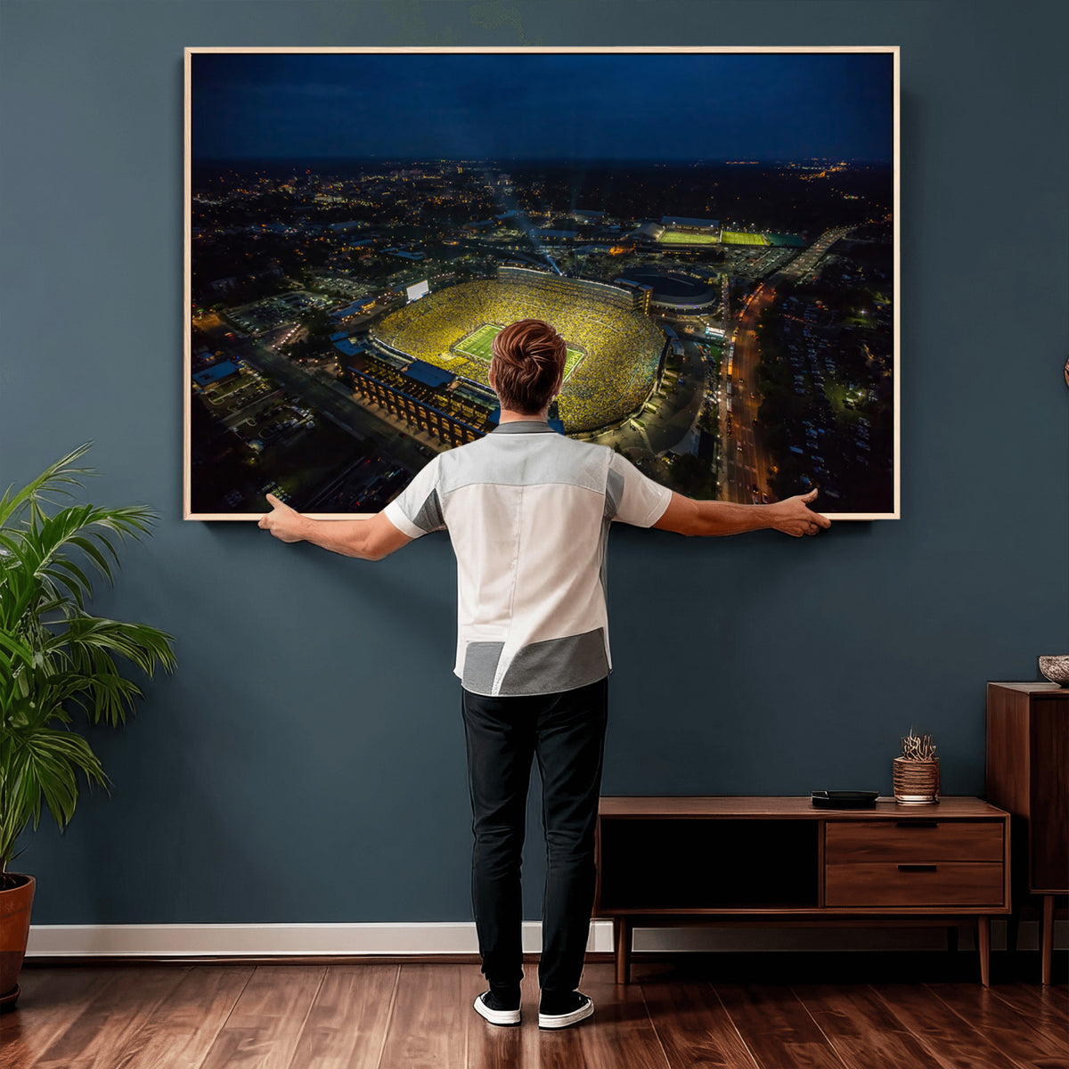 33588-MGV-CV-36X24 - Michigan Stadium Night Game Wall Art | Sports Arena Aerial View Canvas
