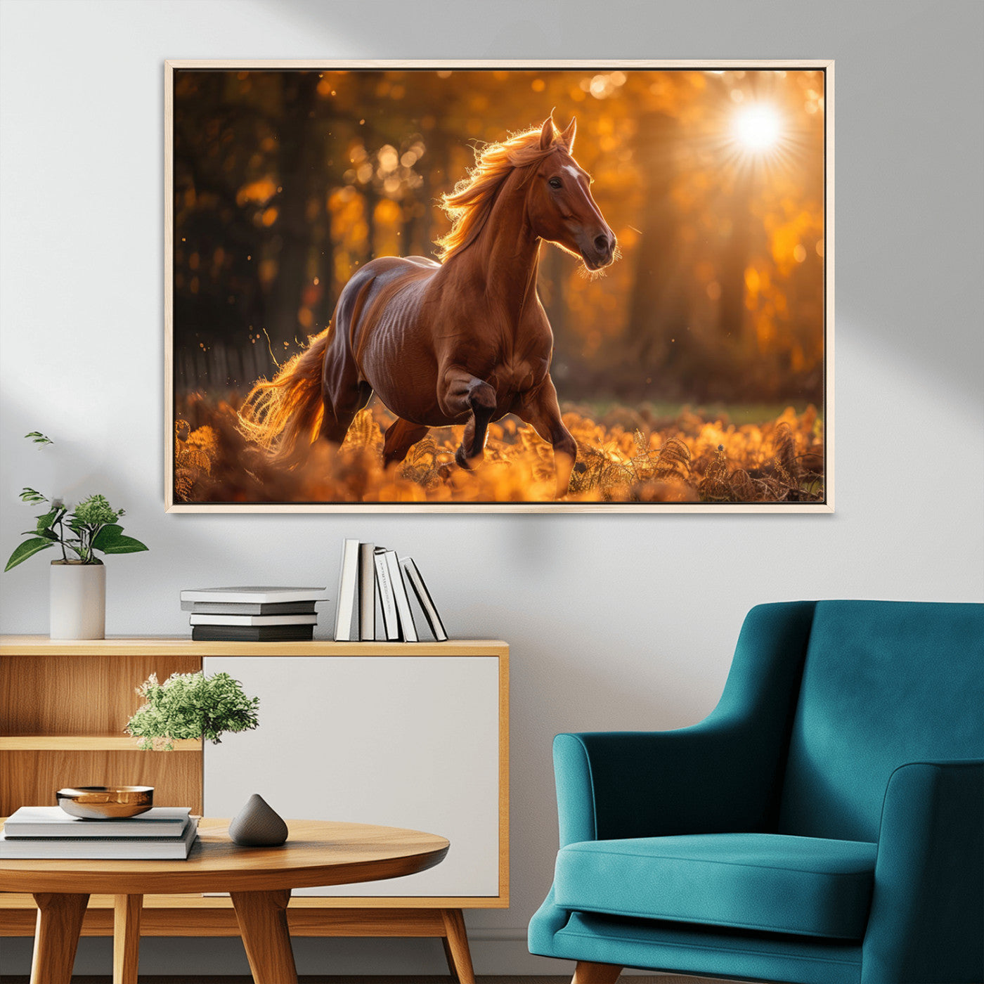 -Running Horse Sunset Forest Wall Art Canvas Print