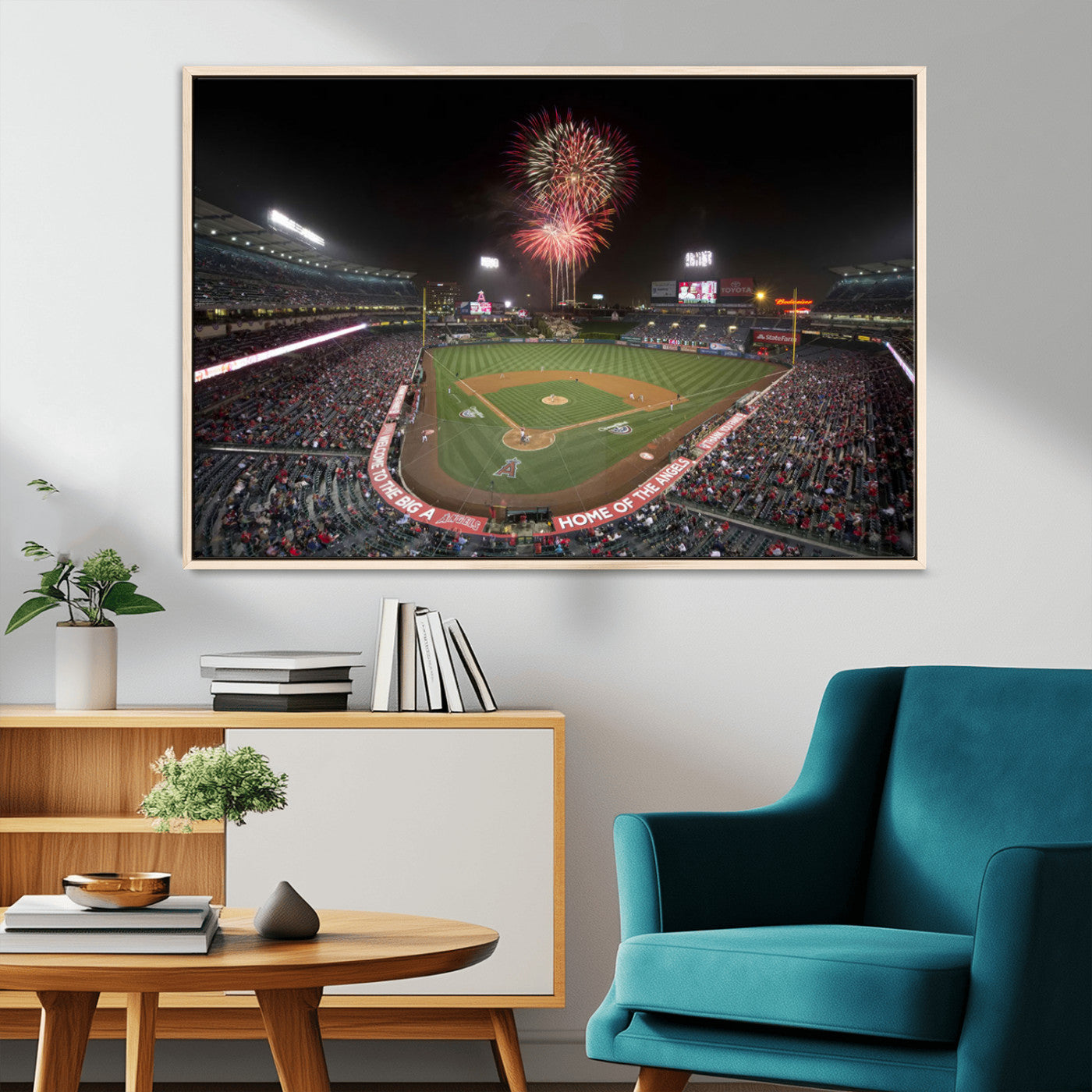 MGV-FC-36X24 - Fireworks at Angel Stadium – Los Angeles Angels Night Game Canvas Print, Framed, Ready to Hang