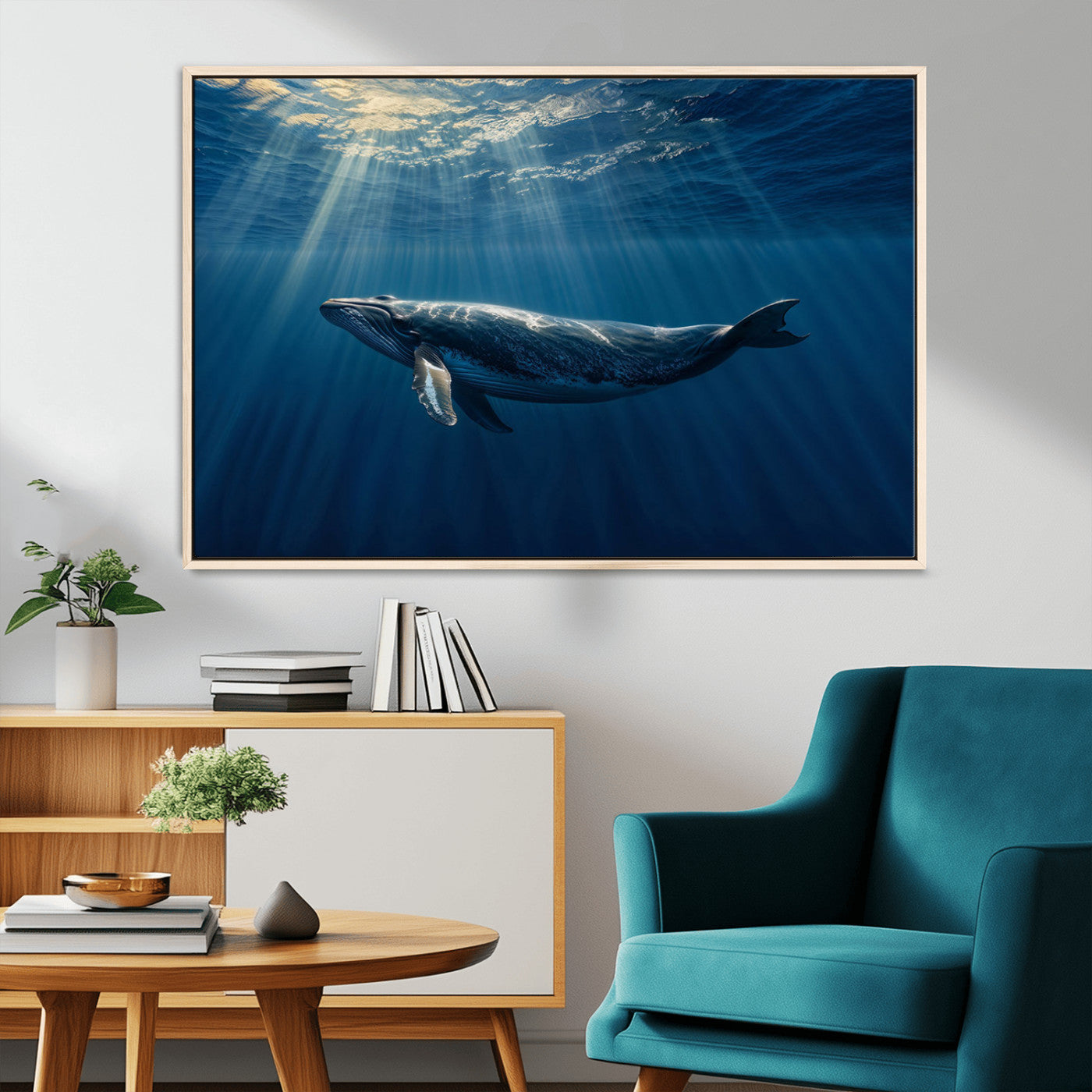 -Whale under Ocean Wall Art Canvas Print