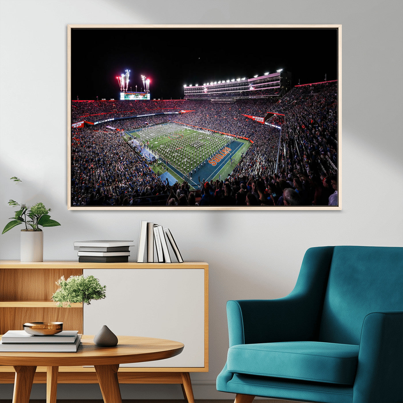 MGV-FC-36X24 - Ben Hill Griffin Stadium Night Game Triple Canvas Wall Art - Florida Gators Football Match