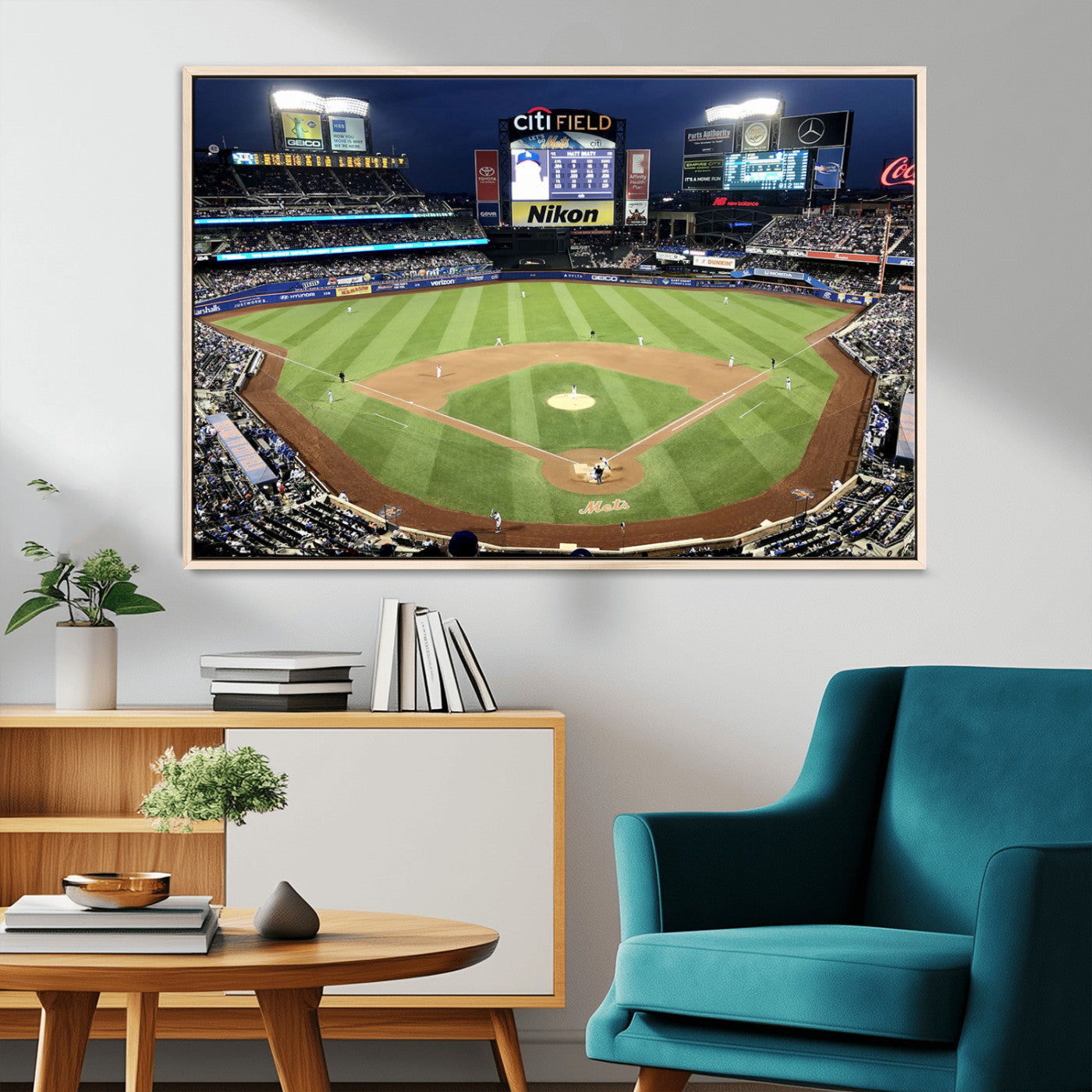 MGV-FC-36X24 - Citi Field Wall Art Print | 3-Panel New York Mets Baseball Stadium Canvas Print | Framed Sports Decor for Living Room, Man Cave, or Office Decor