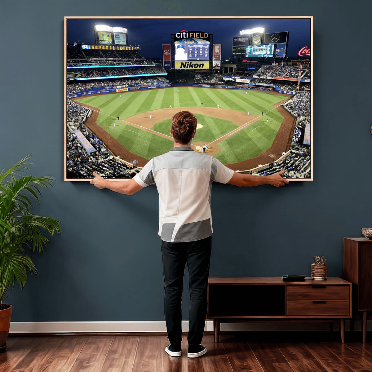 87666-MGV-CV-36X24 - Citi Field Wall Art Print | 3-Panel New York Mets Baseball Stadium Canvas Print | Framed Sports
